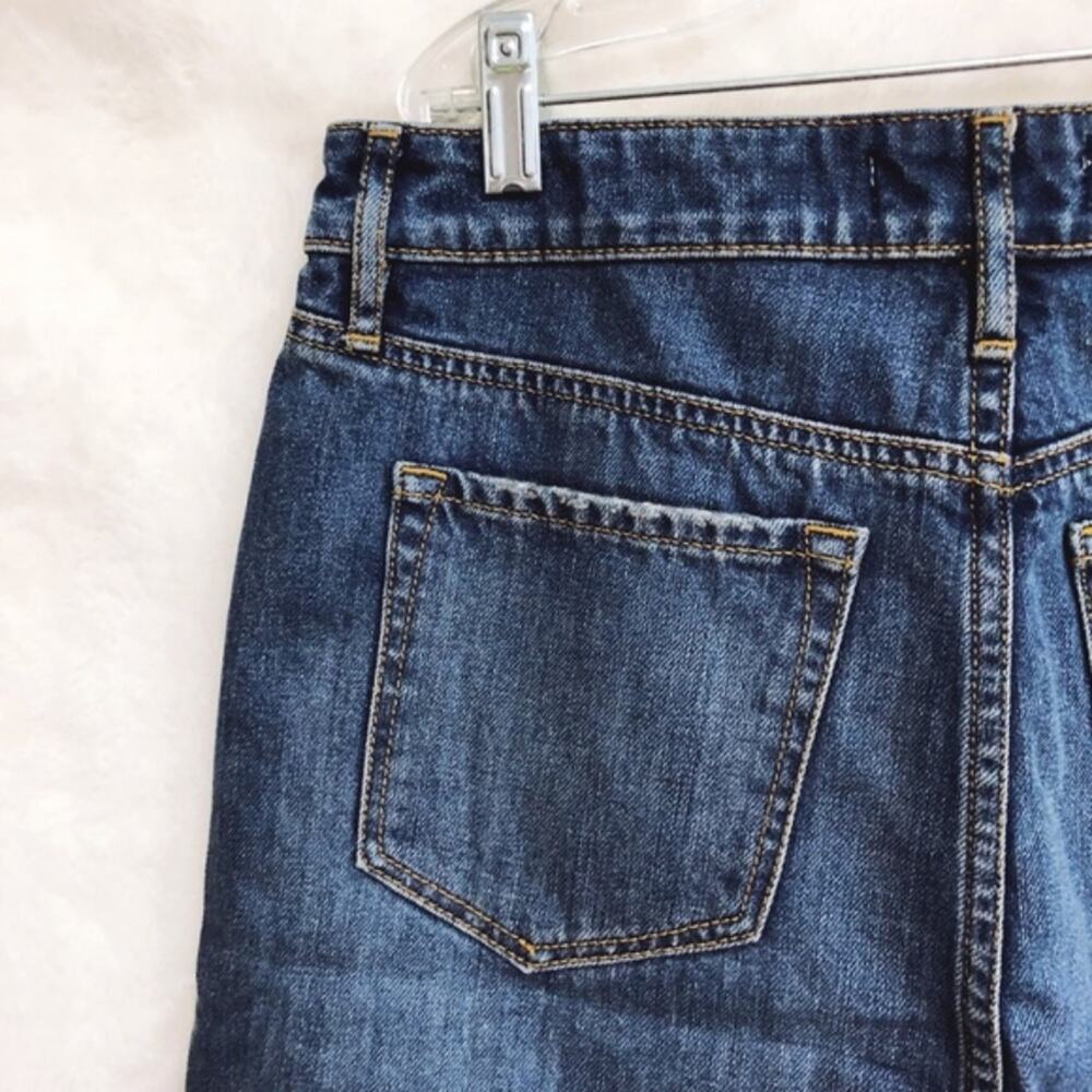 LOFT Medium Wash Distressed Denim Skirt with Front Slit - Picture 5 of 8